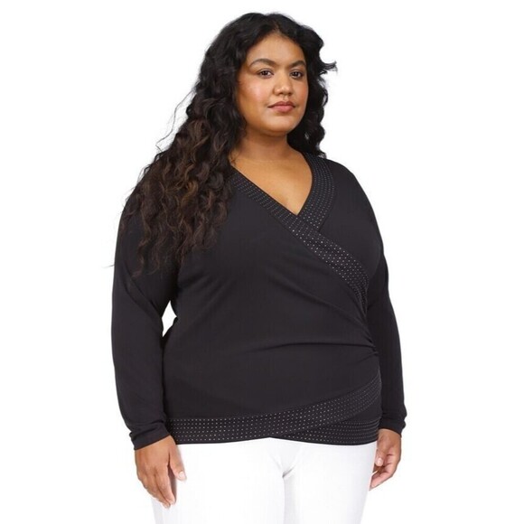 Michael Kors women's Plus Size Rhinestone-Trim Crossover Top Black 1X - Picture 1 of 6